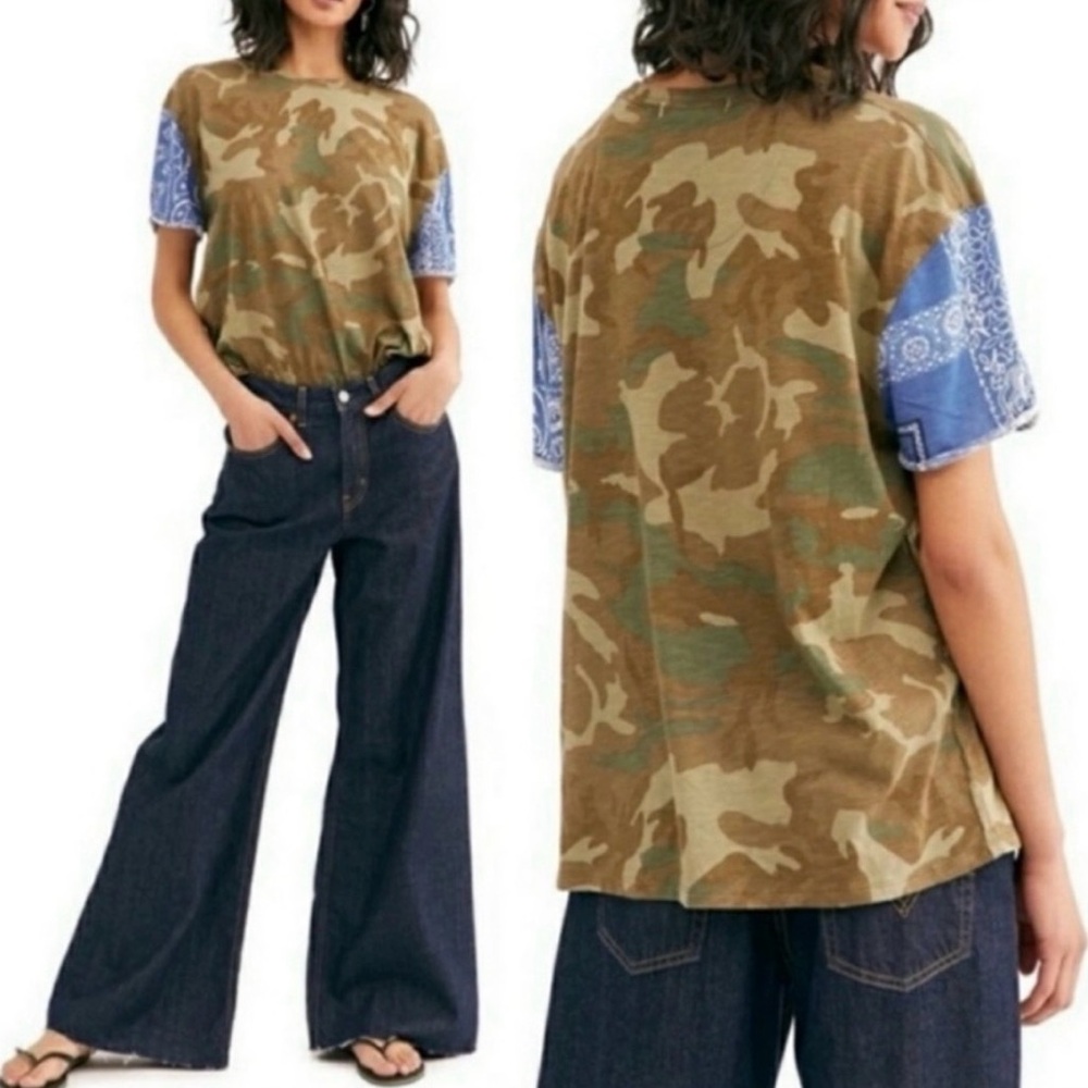 #536 We The Free Camouflage and Blue Short Sleeve Tee